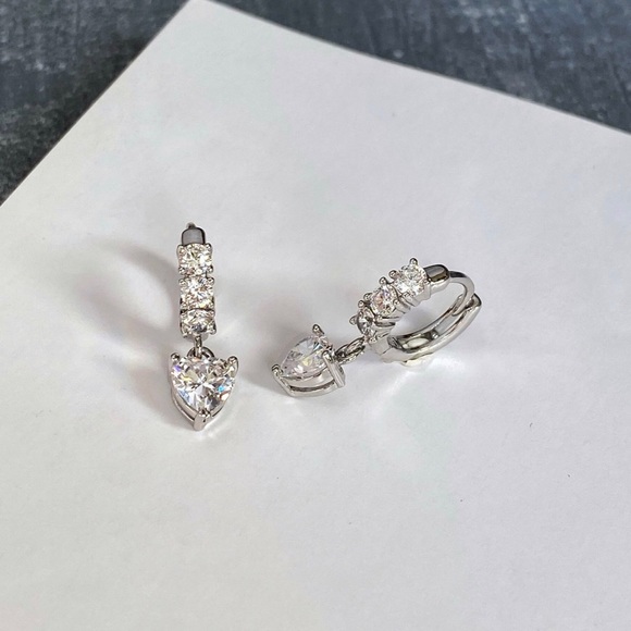 Platinum Plated Silver Zirconia Heart Hoop Earrings | Luxury Jewelry - Picture 8 of 13